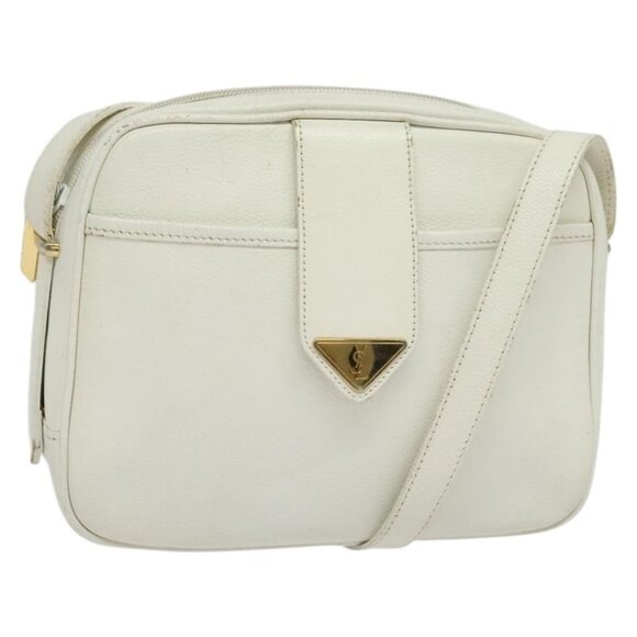 SAINT LAURENT Shoulder Bag Leather White Gold Auth BA4681 - Picture 1 of 16